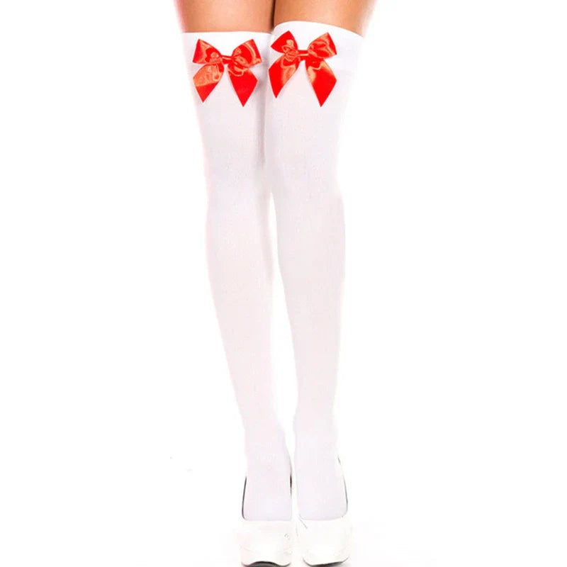 Cute Transparent Lingerie Stockings Pure Lovely Bow Over Knee Black White Black Pink Bow Sexy Suspender High Tube Silk Stockings Style 4