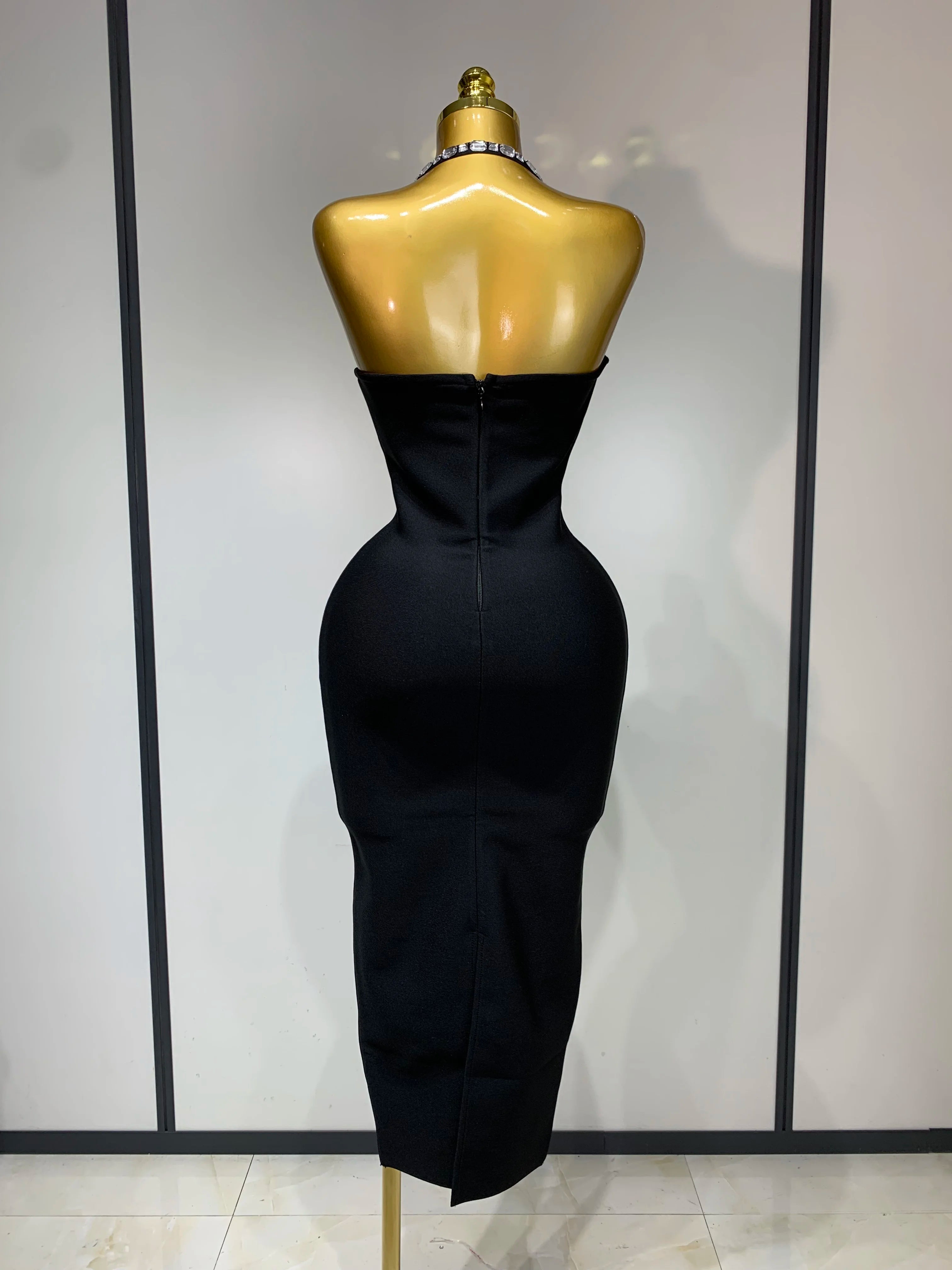 Vestido feminino sexy frente única com losangos, preto, sem mangas, colado ao corpo, vestido de festa para noite, vestido de aniversário de luxo