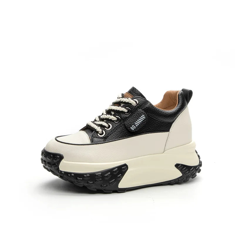 7cm Genuine Leather 2023 Platform Wedge Comfy Breathable Fashion Lace Women Chunky Sneakers Summer Hollow Leisure Female Shoes Black