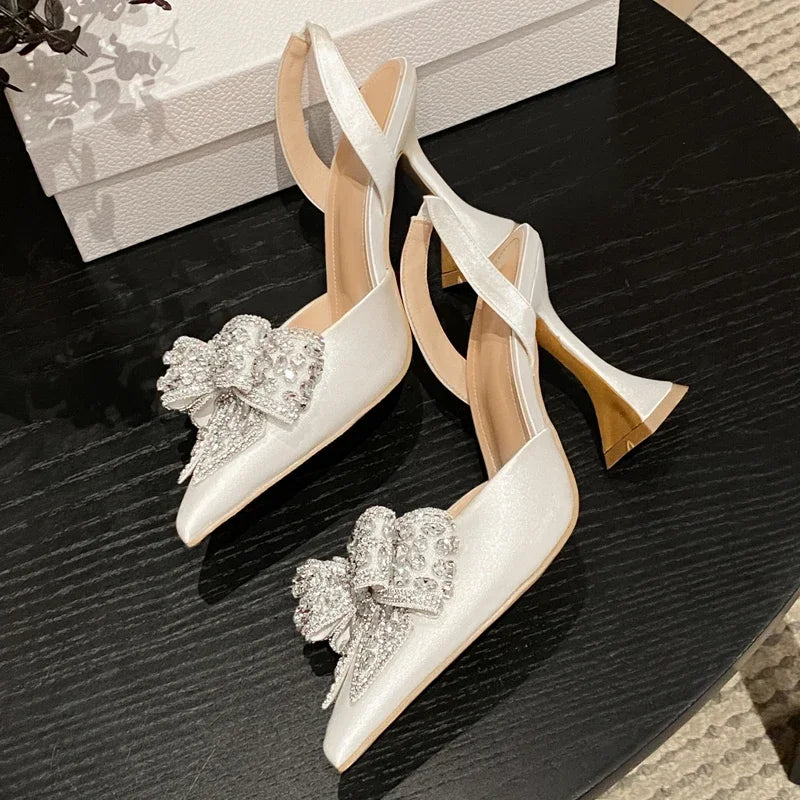 Eilyken Design Crystal Butterfly-knot Women Pumps Street Style High Heels Pointed Toe Shoes Sexy Wedding Party Sandals