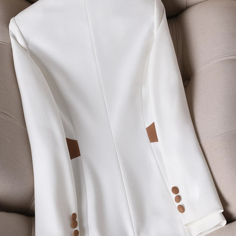 Spring Autumn Green White Women Slim Blazer Long Sleeve Single Breasted Office Ladies Business Work Wear Formal Jacket Coat