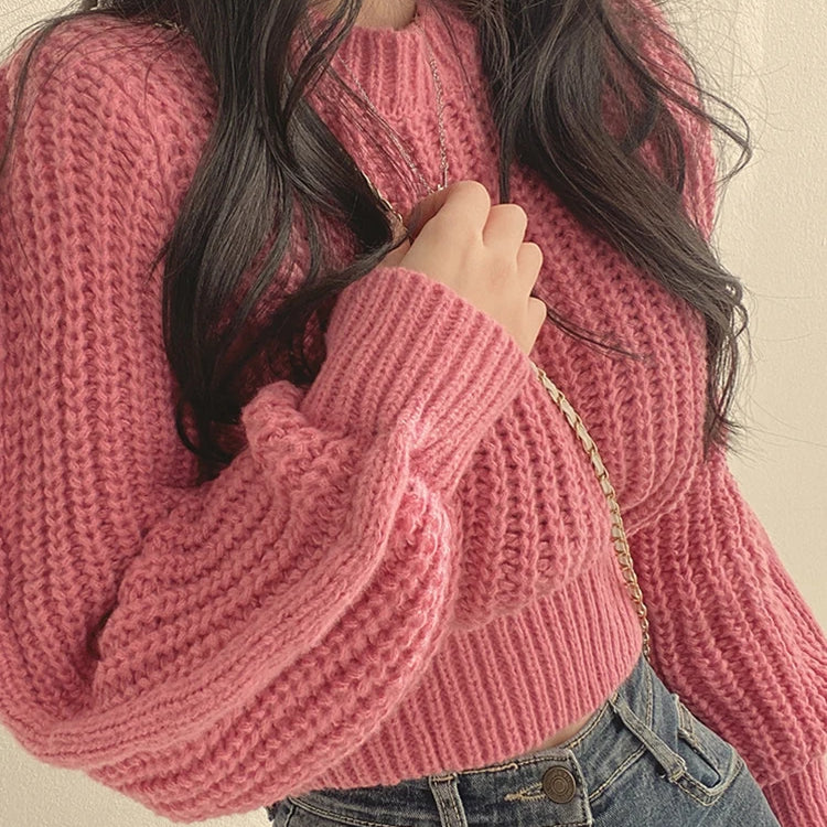 Vintage Harajuku Lantern Long Sleeve Women Sweater Casual Korean Autumn Winter Knitwear Soft Warm Tops Chic Solid Femme Sweater