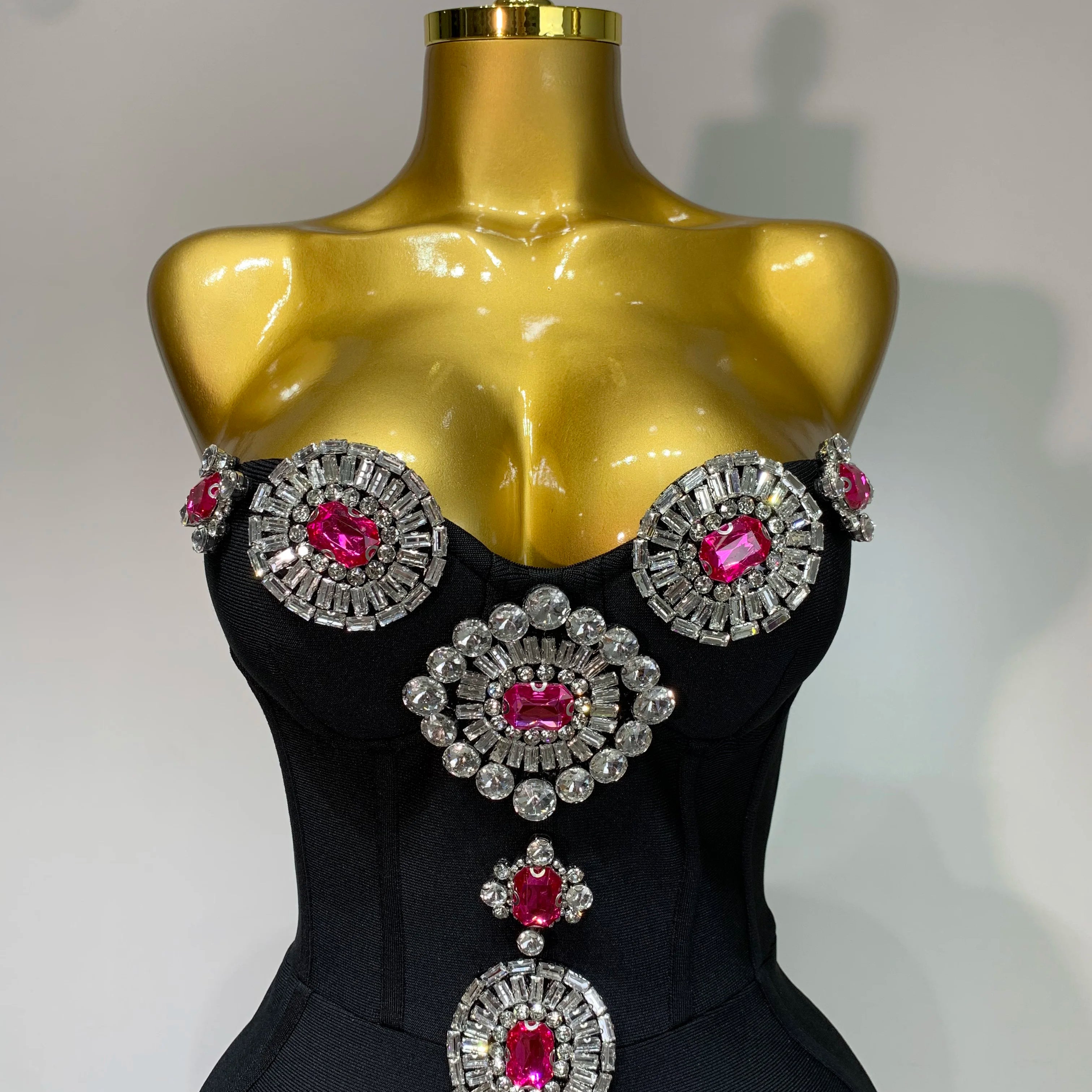 Fashion Celebrate Sparkly Rhinestone Women Sexy Strapless Bodycon Bandage Jumpsuit Runway Nightclub Party Luxury Birthday Outfit