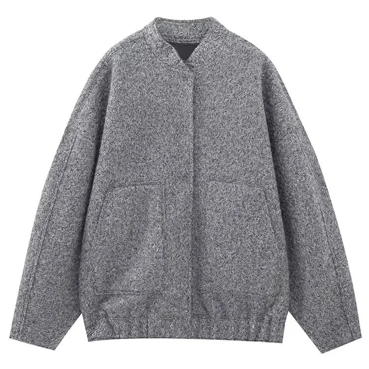 Women Elegant Solid Coat Button Long Sleeve Pocket Bomber Jacket Autumn Winter Female Casual Loose Streetwear Coats grey