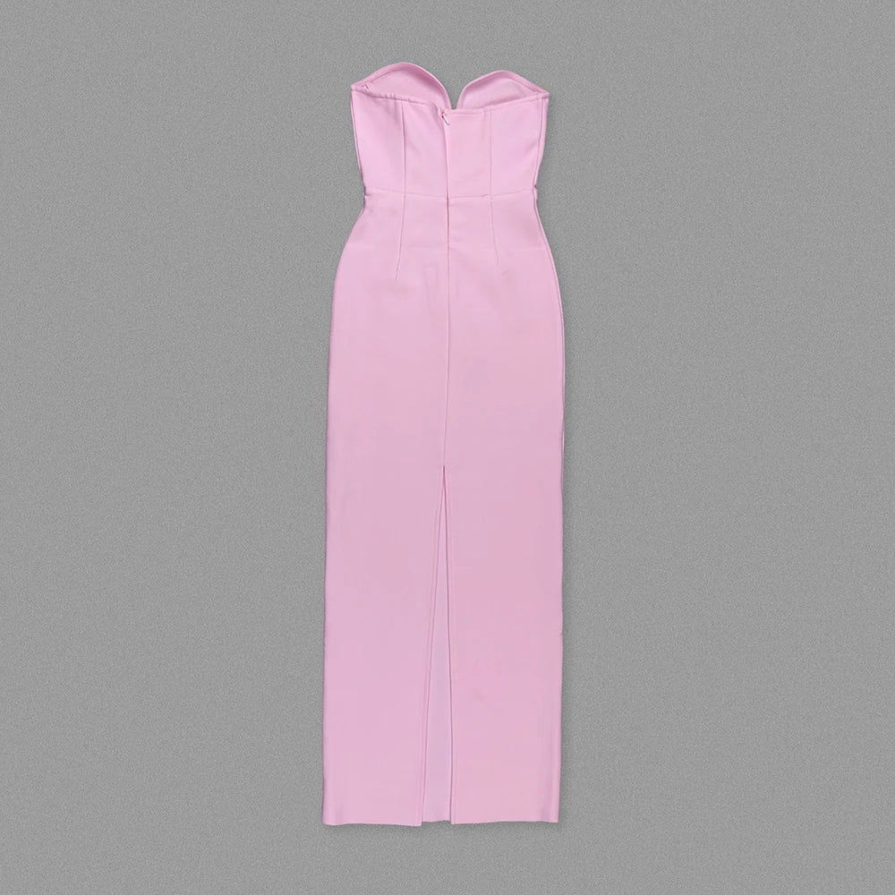 Stereoscopic Diamond Flowers Strapless Pink Ankle Lenght Bandage Dress Woman Birthday Party Vestido Celebrity Party Outfit