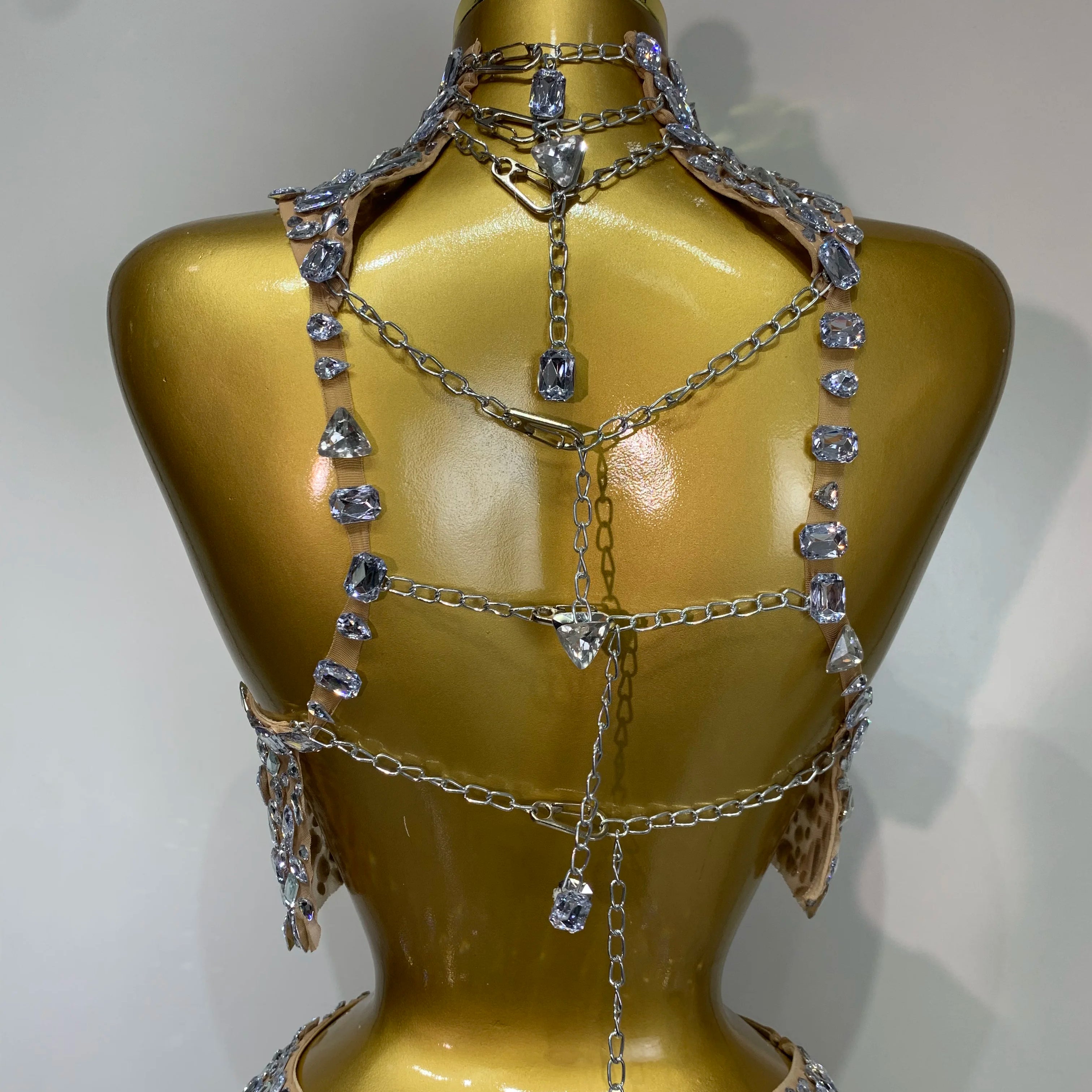 High Quality Sparkling Rhinestone Sexy See Through Blackless Top Skirt Two Pieces Set Woman Luxury Birthday Evening Party Gowns