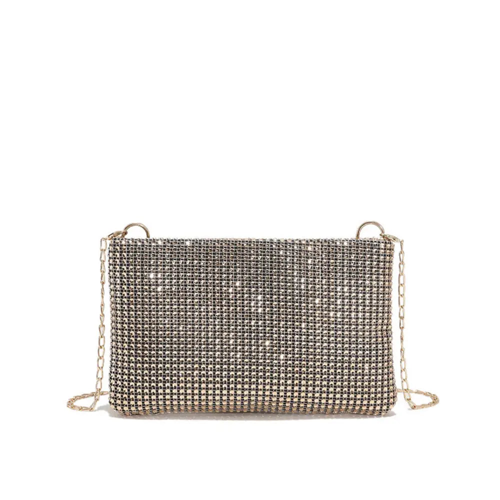 1Pc Elegant Women Rhinestones Evening Clutch Handbags Fashion Shiny Dinner Party Wedding Purses Shoulder Underarm Bag for Women Gold-22x14x3cm