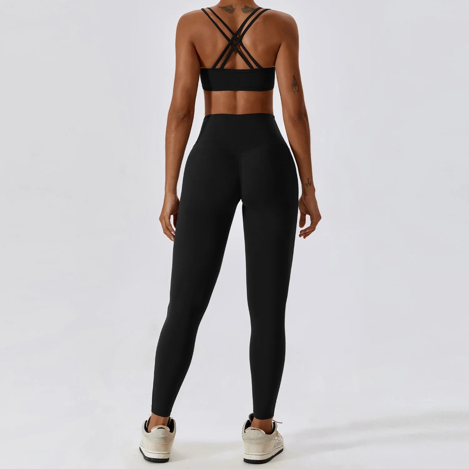 2PCS Yoga Set Nude Feeling Workout Sets Women Tracksuit Gym Push Up Fitness Running Workout Sportwear Sport Bra Leggings Suit Advanced Black Set-1 CHINA