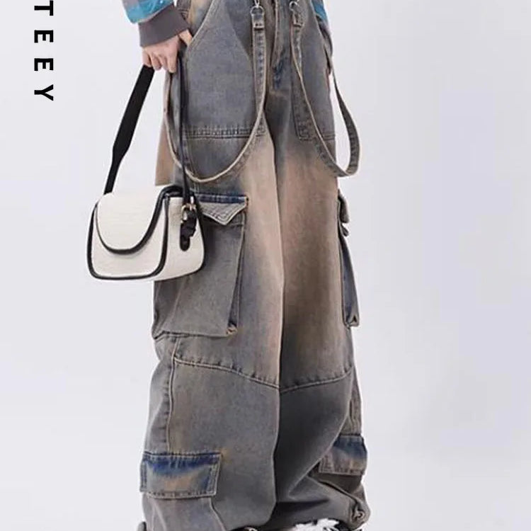UETEEY American Retro Jeans Wide Leg Baggy Pants Streetwear Trousers Y2k Fashion 2023 Spice Girls Denim Pants Straight Jeans