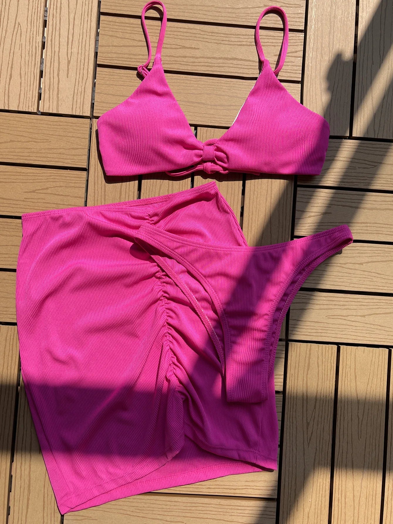 Women's Swimsuit 3-piece Solid Bikini Dress Feminine Bikinis Women's Two-piece Swimsuit Backless Bikini Set Bathing Suit SW250-rose