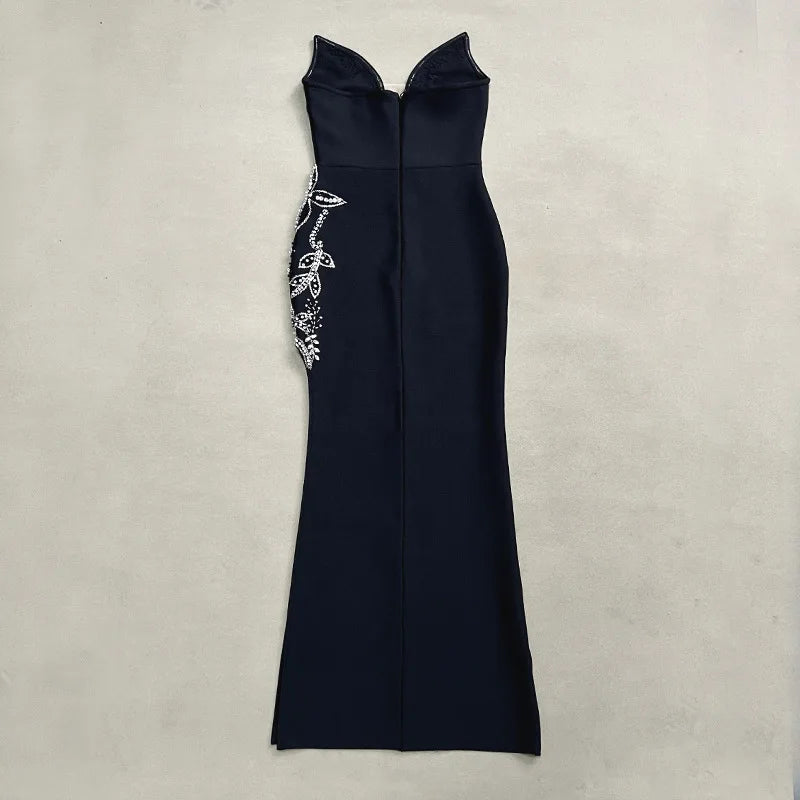 Women Shinning Crystal Strapless Off the Shoulder Bodycon Long Bandage Dress Elegant Evening Party Birthday Outfit