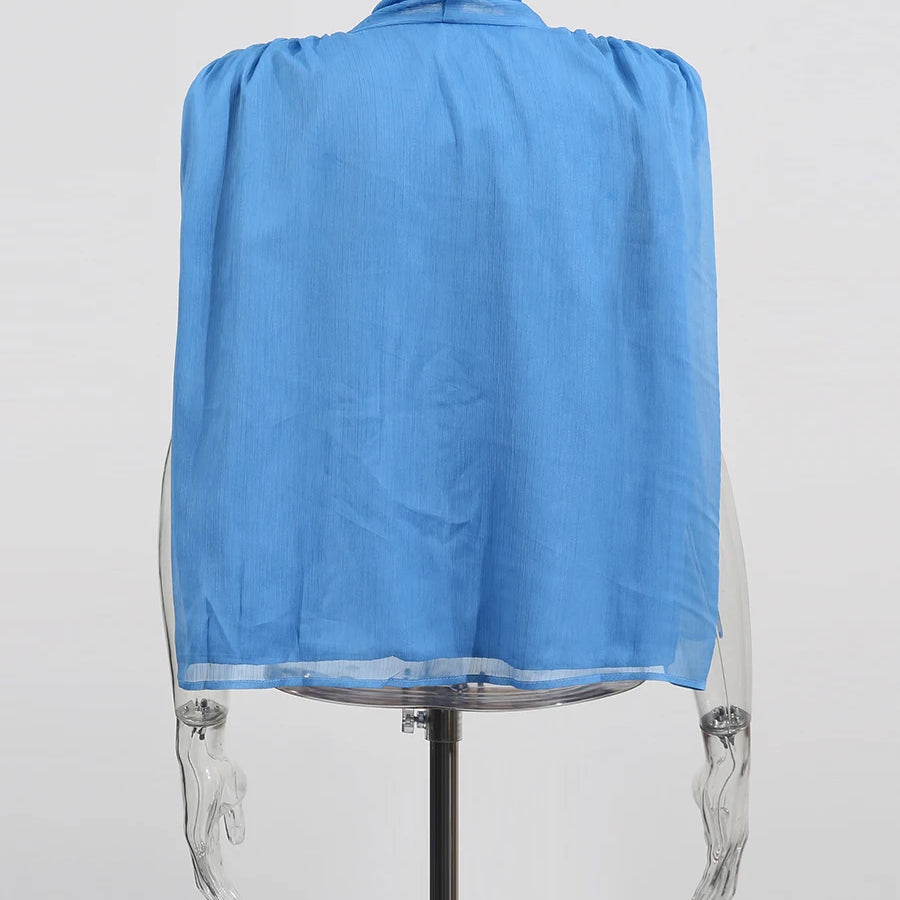 TWOTWINSTYLE Solid Loose Spliced Bow Elegant Blouses for Women Round Neck Sleeveless Temperament Blouses Female Fashion Clothing