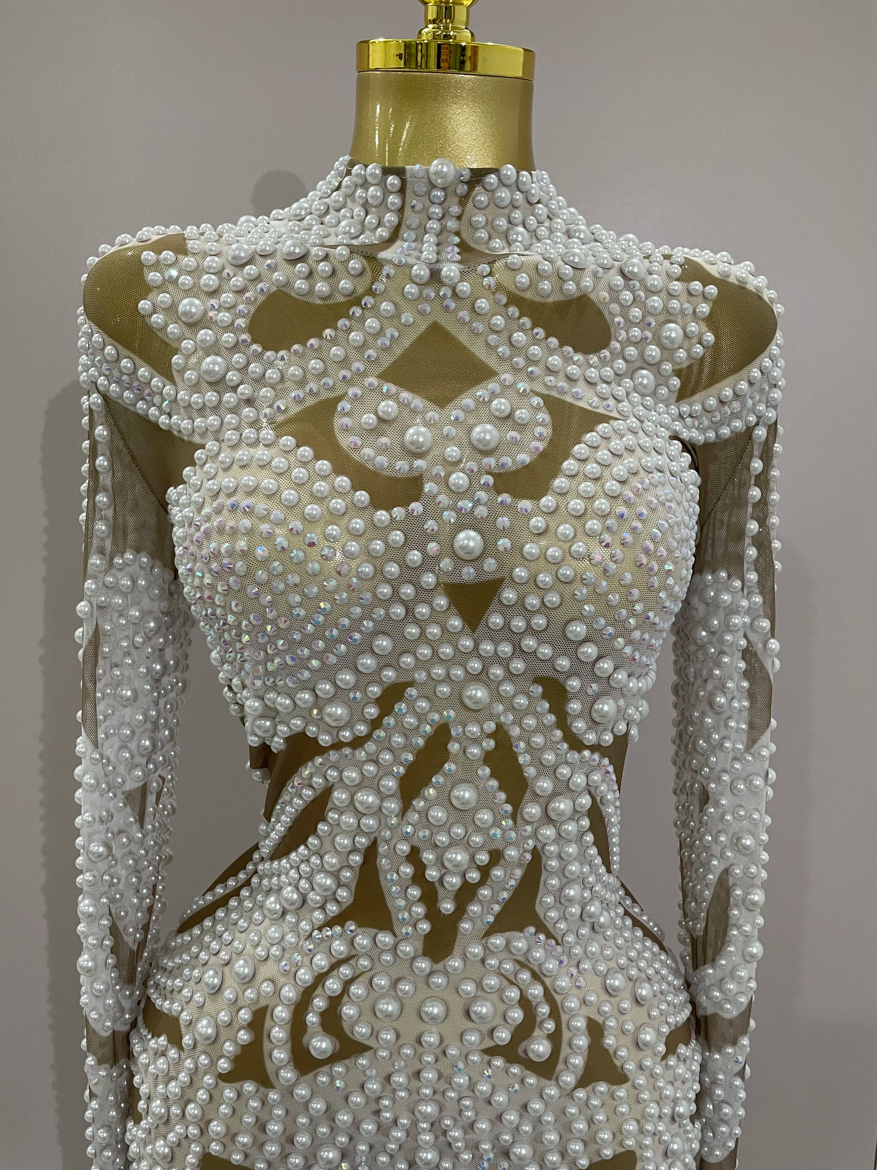 Vestido de noite elegante e de alta qualidade 2025 AB com strass e pérolas, vestido de malha de mangas compridas luxuoso para mulheres, coquetel, festa de casamento