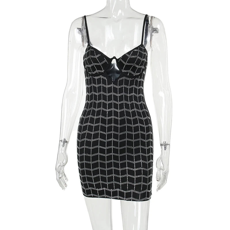 Women's Sexy Style Suspender Underwire Hot Diamond Dress Sparkling Short Skirt Prom Dress Spring New Style black