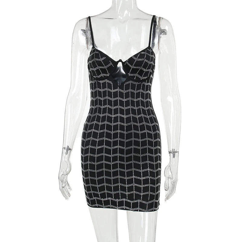 Women's Sexy Style Suspender Underwire Hot Diamond Dress Sparkling Short Skirt Prom Dress Spring New Style black