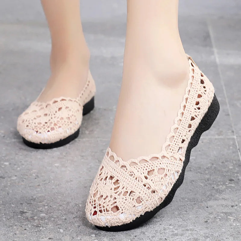 Women shoes fisherman shoes woman mesh breathable flat soft bottom women peas shoes womans shoes flats shoes 2023 Creamy-white