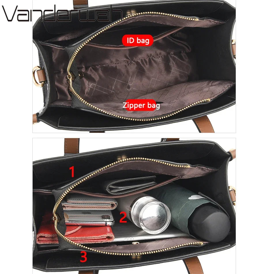 3 Layers Casual Tote Vintage Ladies Tote Hand Bag Leather Luxury Handbags Women Designer Bags for Women Sac A Main Femme