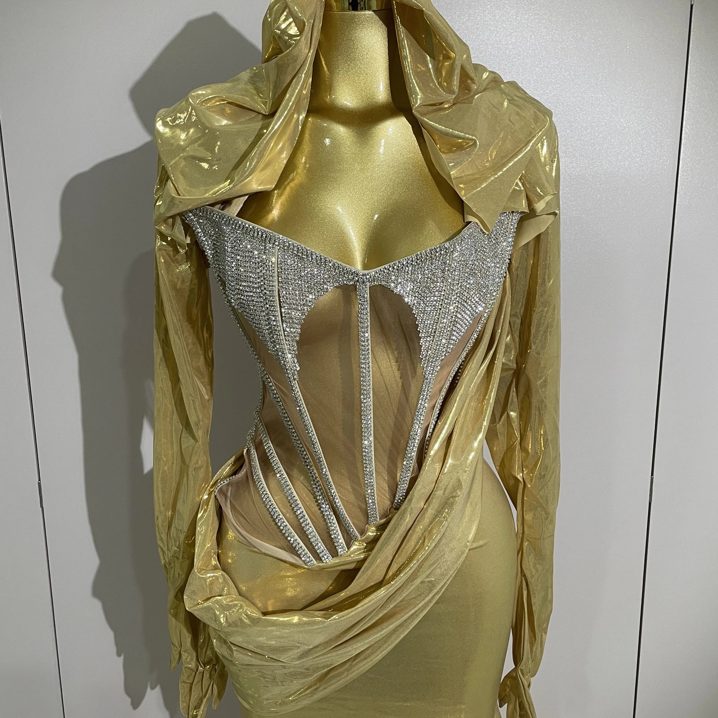 Sexy Sparkly Diamond Long Dress Two Pieces Sets Women Nightclub Party Celebrate Dance Singer Performance Costume Stage Outfit