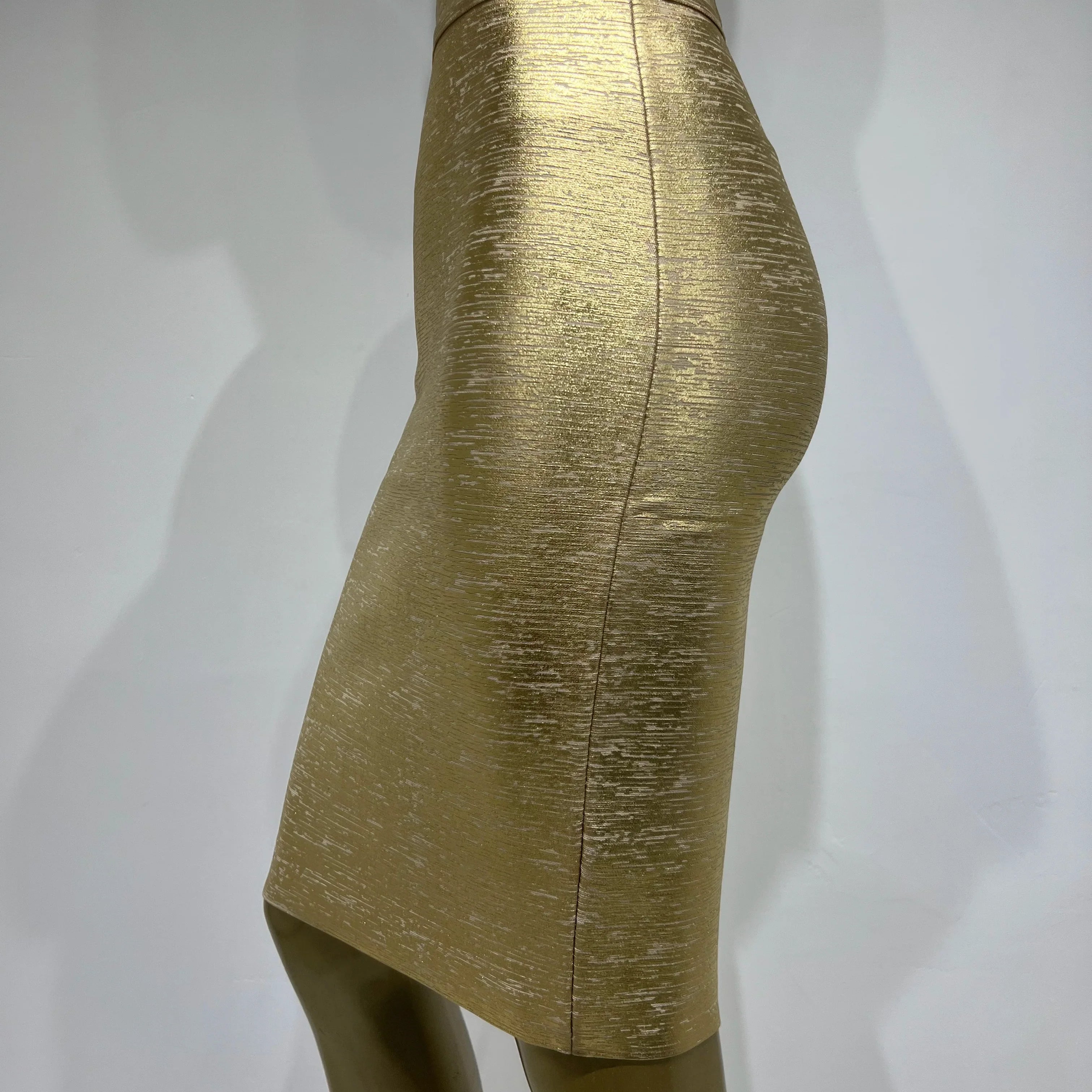 Saia feminina de verão, sexy, preta, prateada, dourada, bronzeada, bandagem, designer de rua, justa, festa, midi, saia lápis, 60 cm