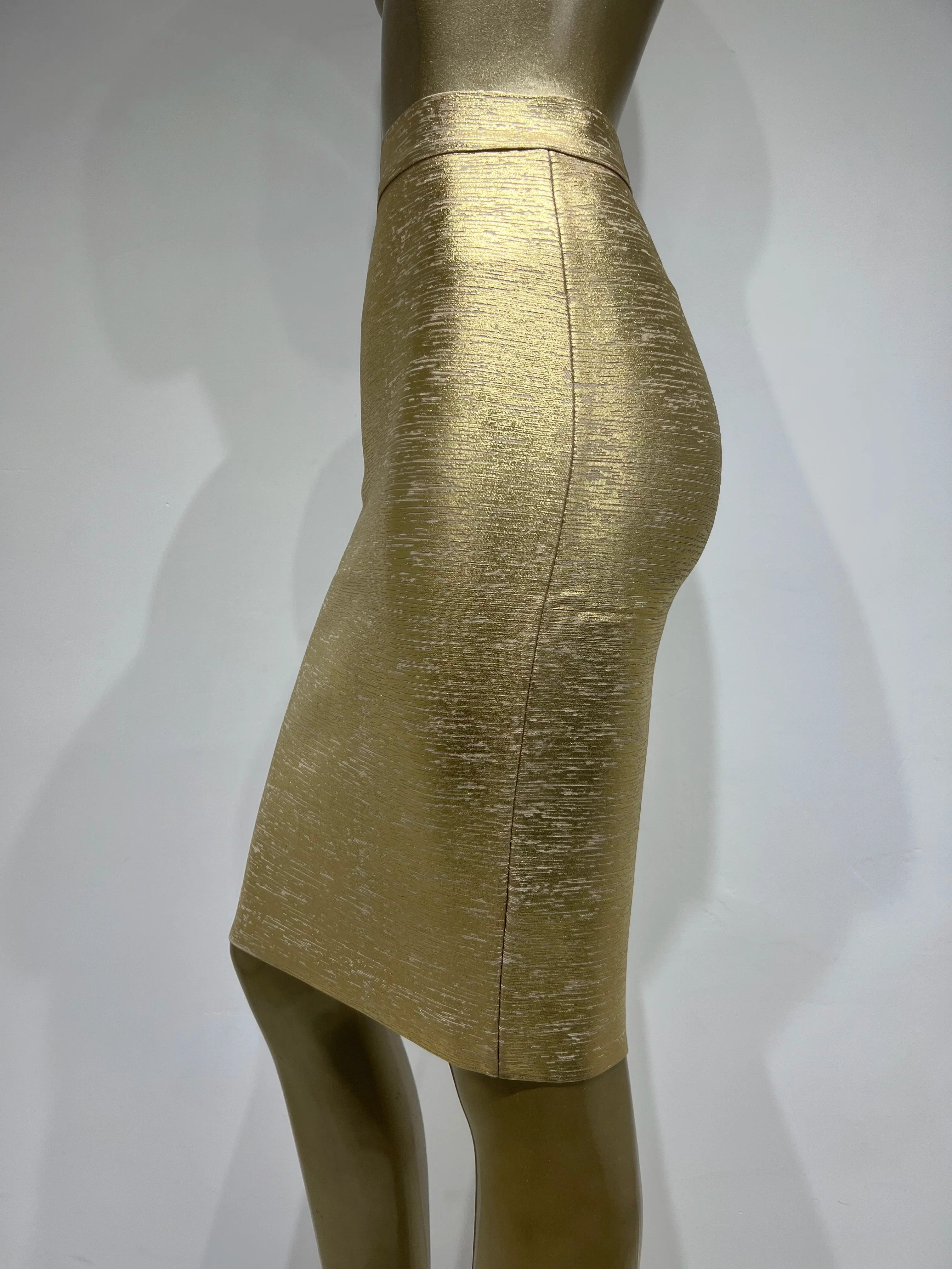 Saia feminina de verão, sexy, preta, prateada, dourada, bronzeada, bandagem, designer de rua, justa, festa, midi, saia lápis, 60 cm