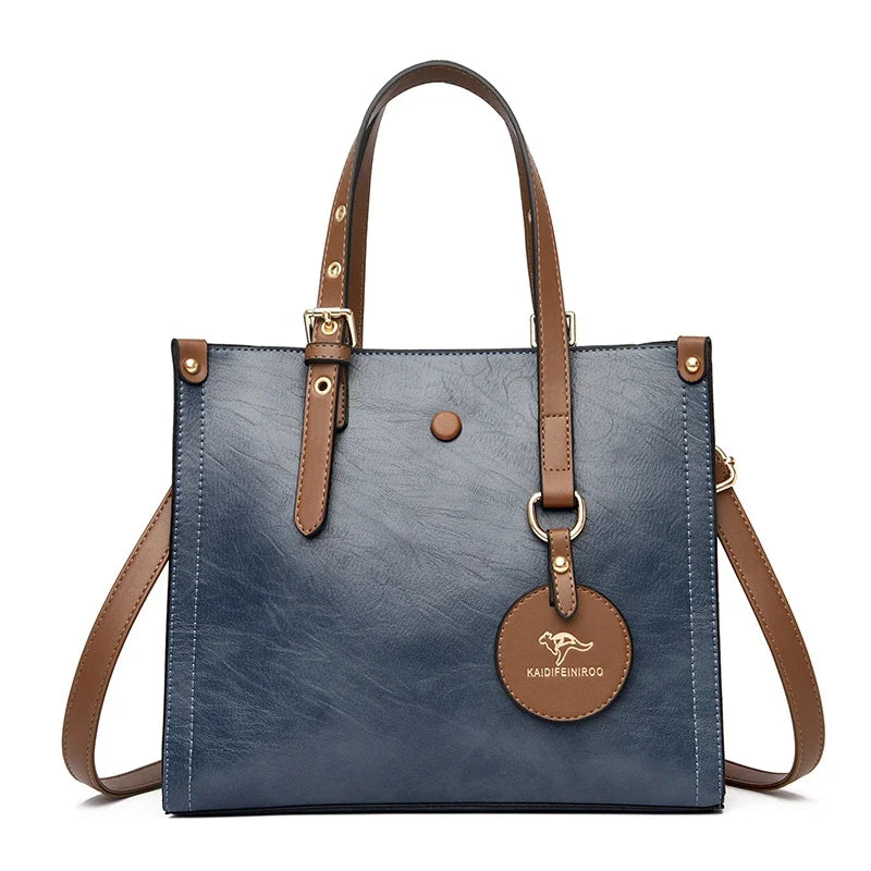 3 Layers Casual Tote Vintage Ladies Tote Hand Bag Leather Luxury Handbags Women Designer Bags for Women Sac A Main Femme Blue