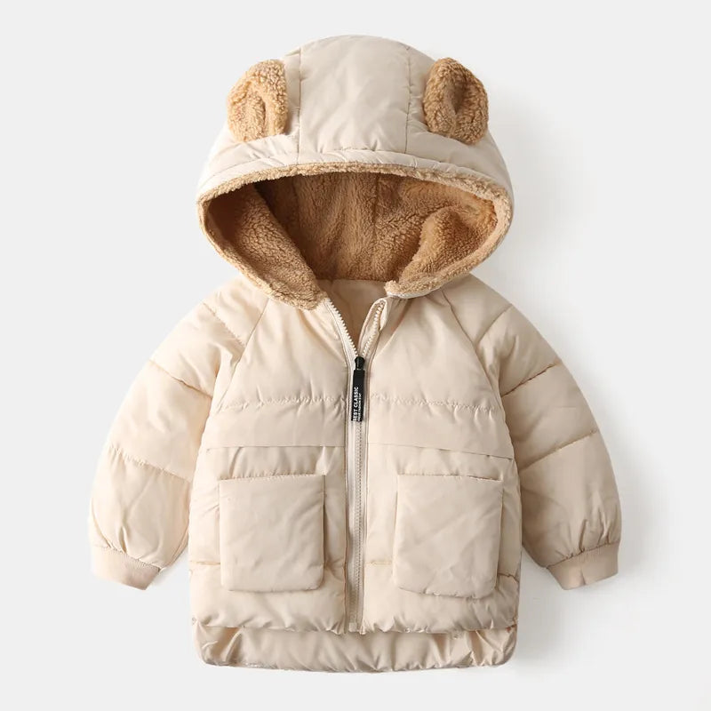 Kids Cotton Clothing Thickened Down Girls Jacket Baby Children Winter Warm Coat Zipper Hooded Costume Boys Outwear white