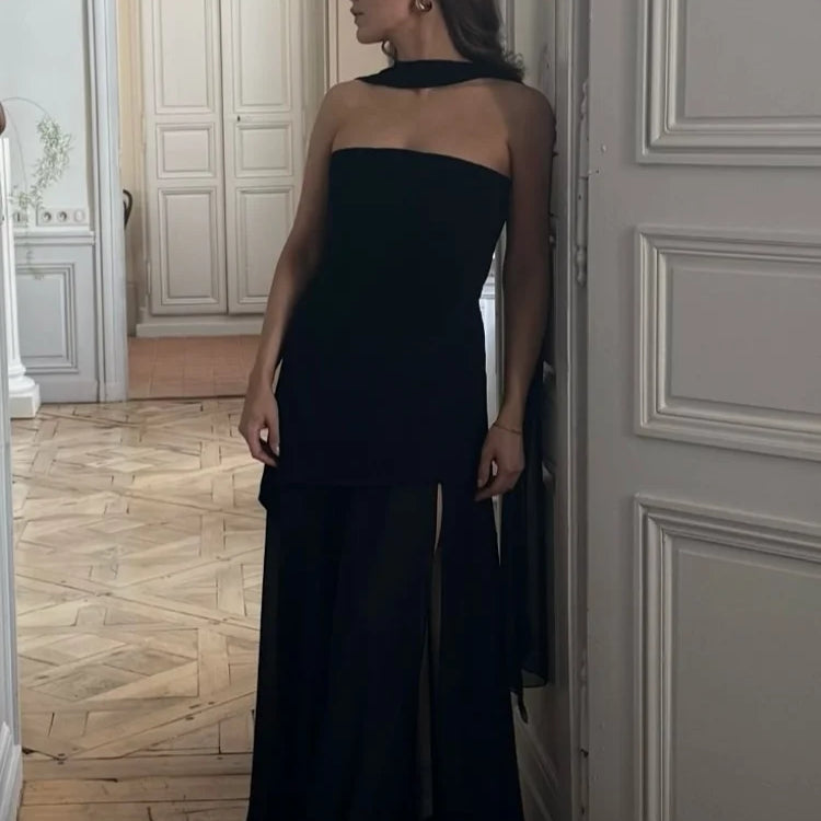 Sexy Off Shoulder With Scarf Maxi Dress For Women Fashion High Waist Sleeveless Backless Long Dresses New Lady Evening Club Robe