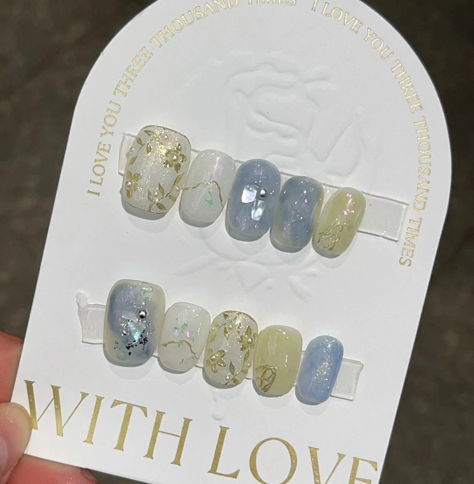 10 peças de unhas postiças artesanais com folhas florais e bailarina, unhas curtas brilhantes de acrílico, pontas de manicure para unhas postiças de gel outono inverno