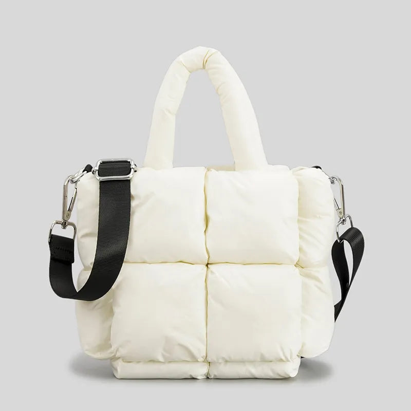 Fashion Large Tote Padded Handbags Designer Quilted Women Shoulder Bags Luxury Nylon Down Cotton Crossbody Bag Winter Purse Beige mini
