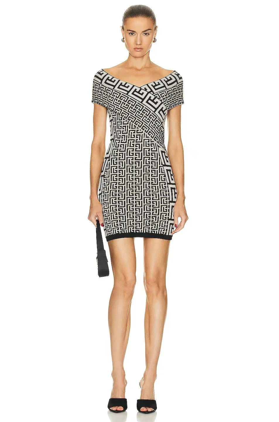 Women Sexy Slash Neck Off the Shoulder Bodycon Mini Bandage Dress Jacquard Elegant Evening Party Dress Wholesale