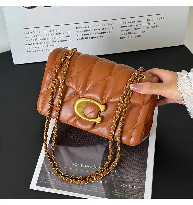 Chain Crossbody Bag New Personality Leisure All Match Diamond Check Embroidery Line Shoulder Bag Fashion Armpit Small Square Bag