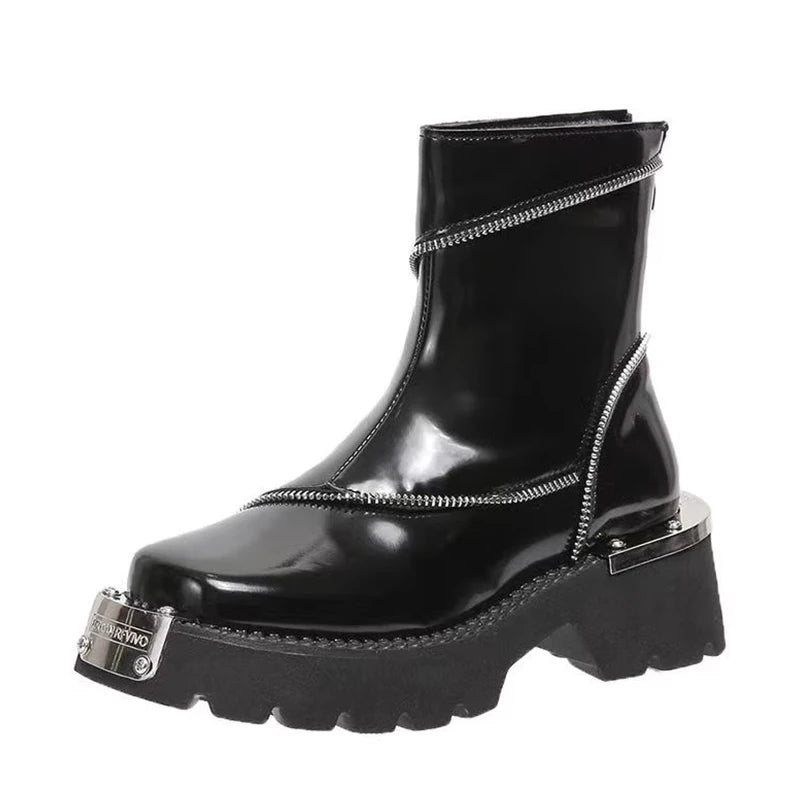 Spring 2024 Women Platform Shoes Mid Heels Brand Chelsea Boots Designer Gladiator Ankle Boots Pumps Punk Motorcycle Botas