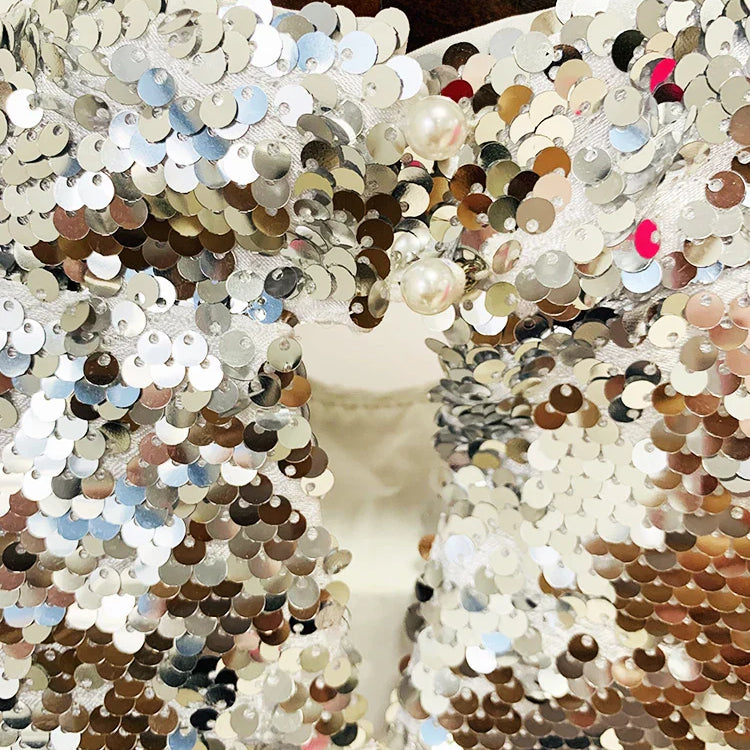 HIGH STREET Newest Fashion Designer Dress Women's Long Sleeve Glitter Sequined Ruffles Dress