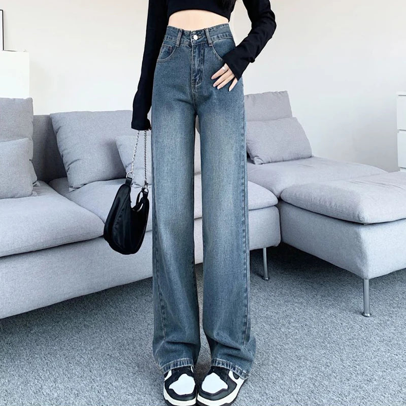 Plus Velvet Classic Women Denim Jeans Autumn and Winter Vintage Wash Warm Plush Thickened Straight Loose Pants