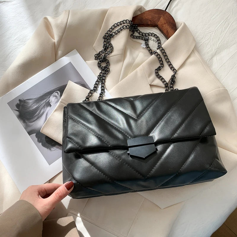 Soft PU Leather Crossbody Bags for Women Embroidery Thread Flap Bag Luxury Brand Trending Chain Shoulder Handbags Purse