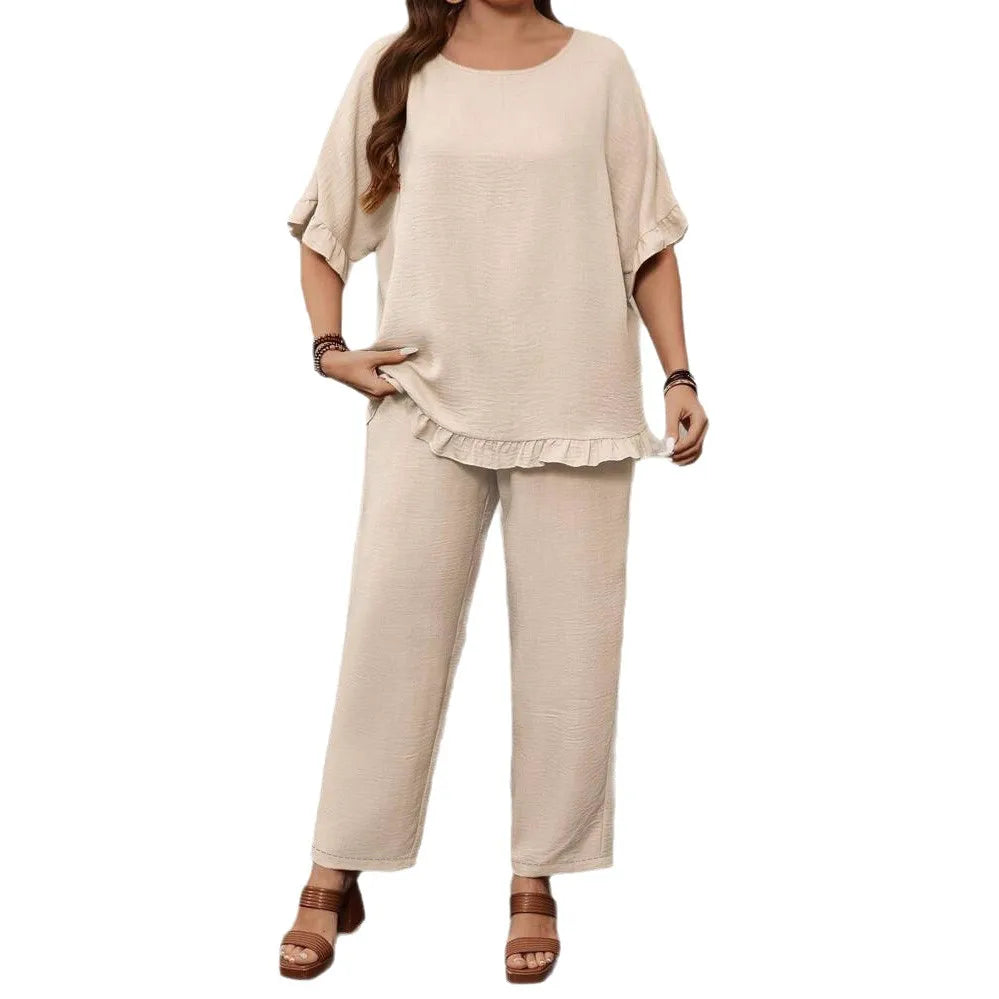 2 Piece Women Sets 2025 New Arrival Plus Size Summer Autumn Matching Sets Top And Pants Suits Outfits Oversized Clothing