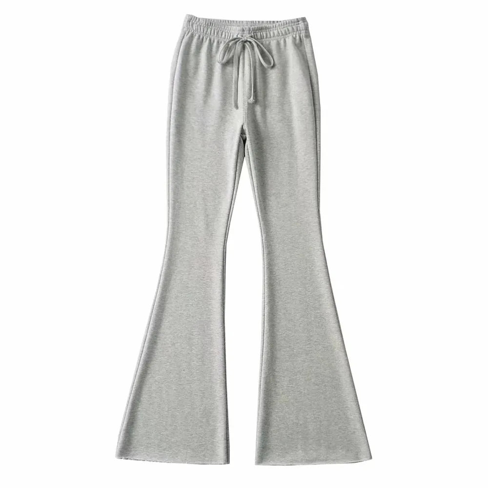 Women Leggings Gray Tie Up Elastic Sweatpants Flared Legging High Waist Pants Slim Casual Sports Black Pants Knitted Trousers grey