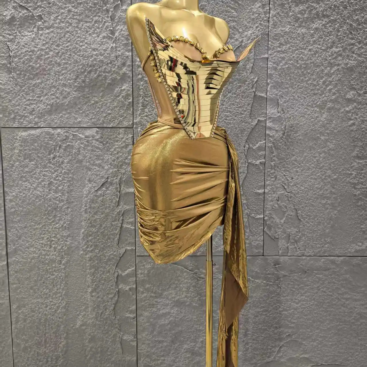 Gold Silver Color Women Sexy Strapless Shinning Crytsal 2 Pieces Bodycon Mini Dress Celebrate Nightclub Party Birthday Wear