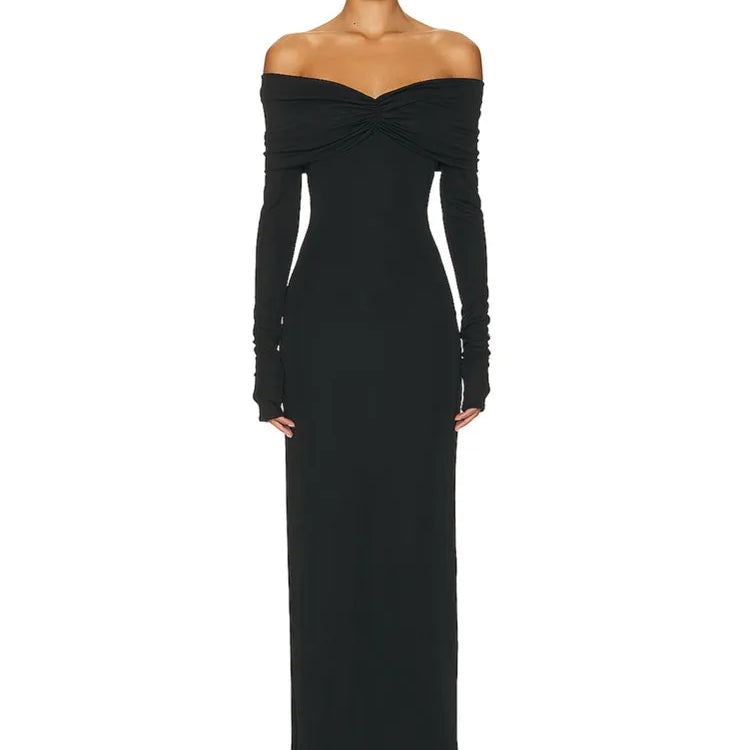 Luxury Women Celebrity Sexy Off Shoulder Long Sleeve White Black Maxi Long Bodycon Dress 2024 Elegant Evening Club Party Dress