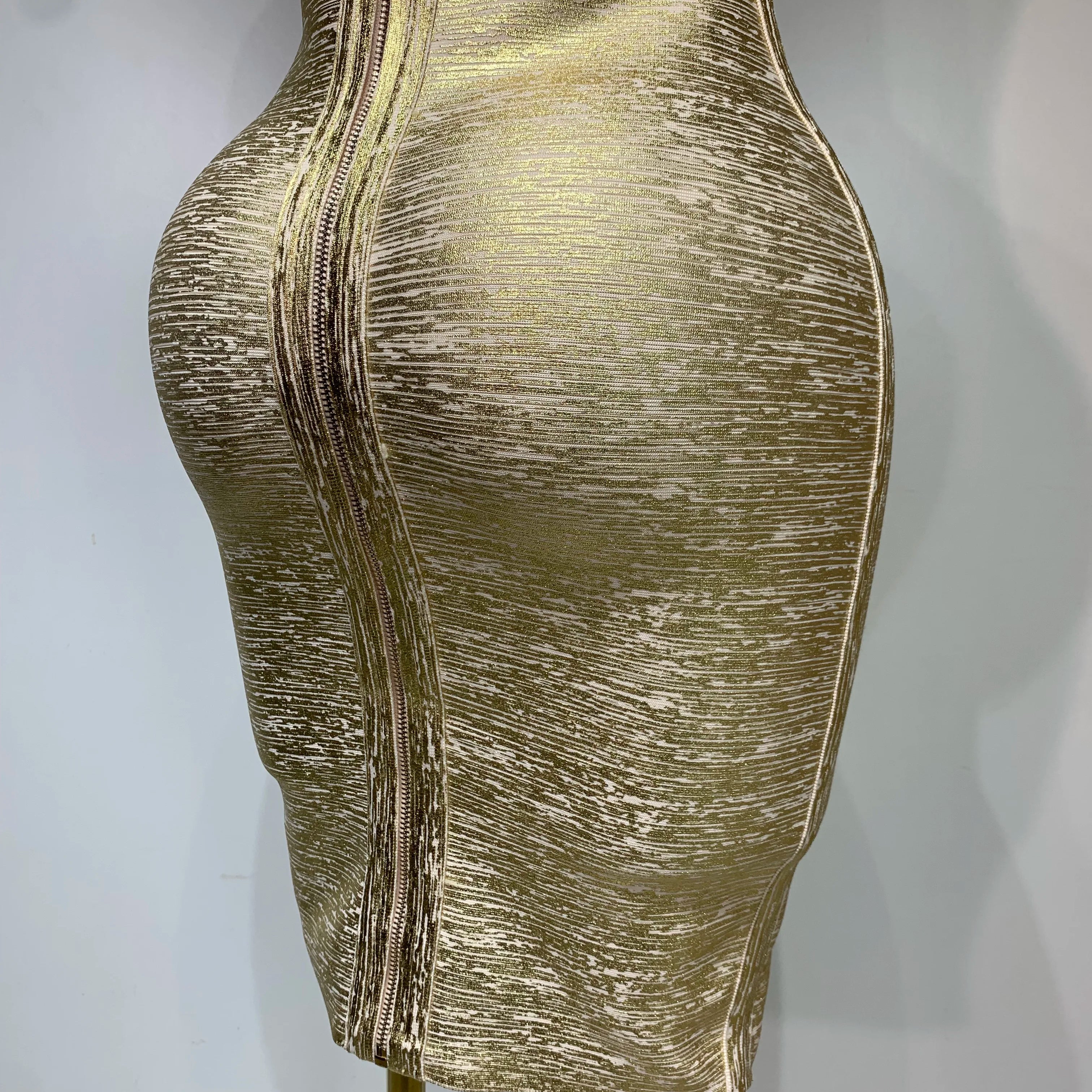 High Quality Celebrity Elegant Gold Bodycon Bandage Dress Women Sexy Nightclub Evening Party Luxury Birthday Dress Vestidos