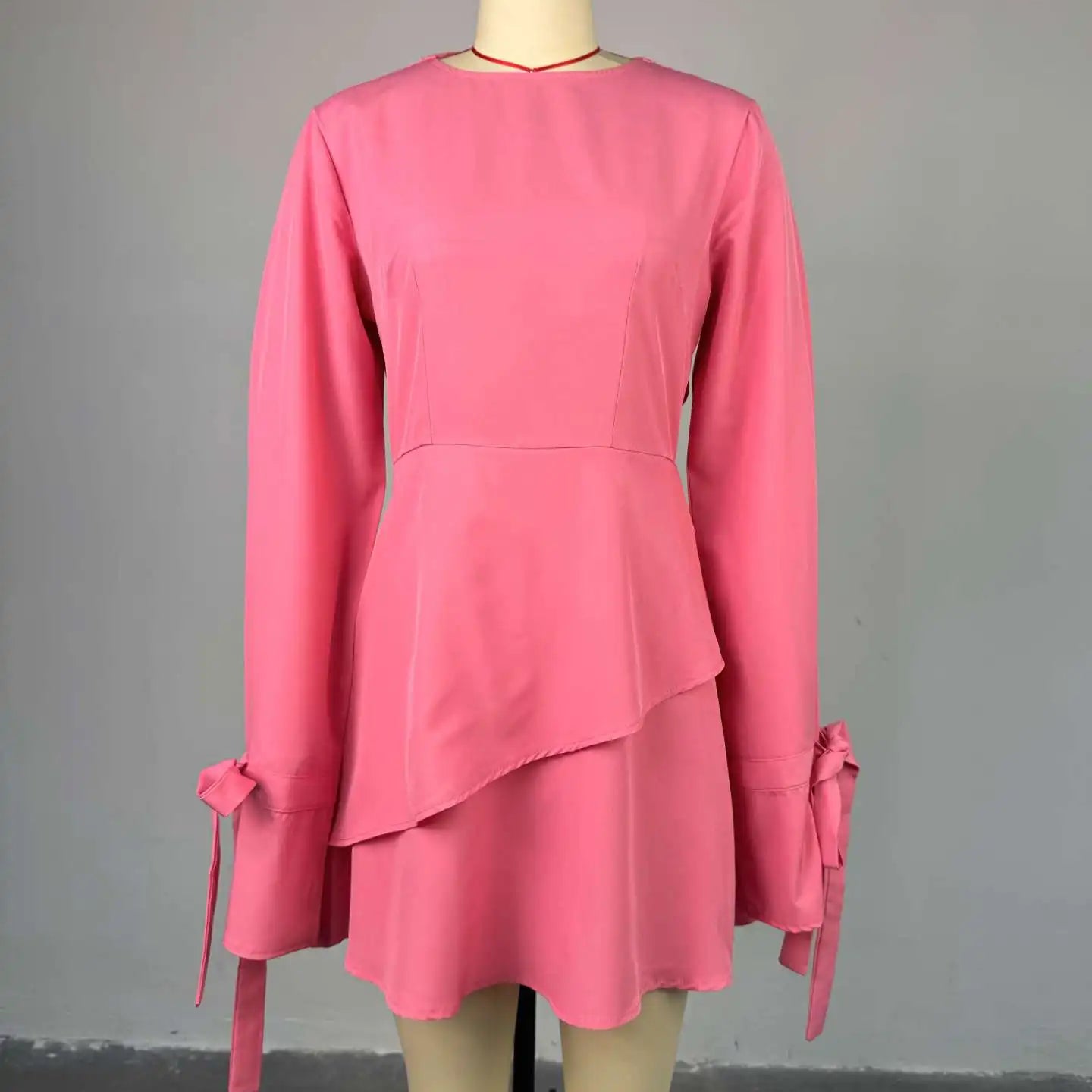 CM.YAYA Women Tie Up Bow Long Sleeve O-neck Mini Dress 2025 Birthday Holiday Sexy Club Party Evening High Street A-Line Dresses