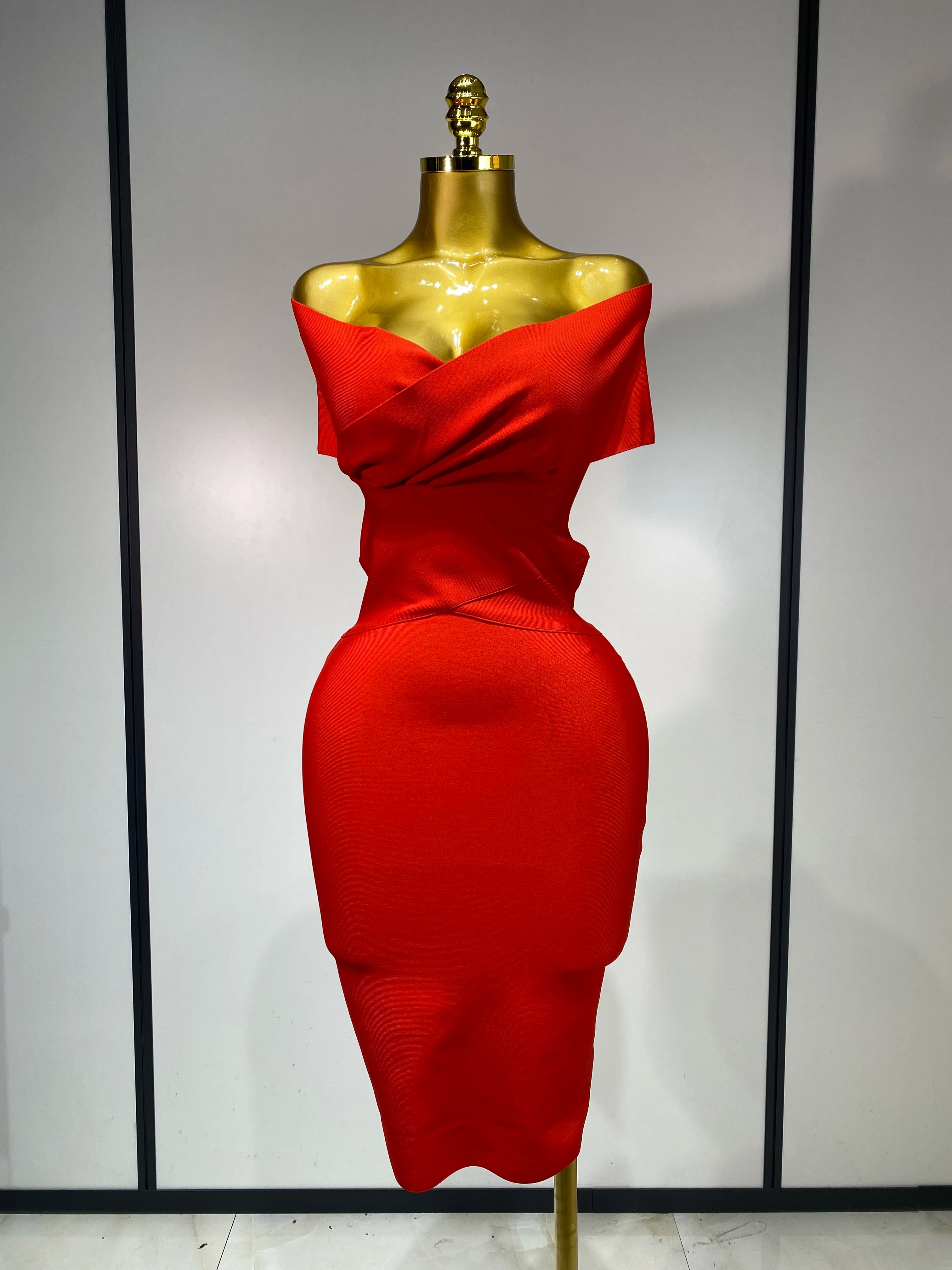 High Quality Women Bodycon Sexy Off The Shoulder Bandage Dress Club Dress Midi Celebrity Elegant Party Luxury Birthday Dress
