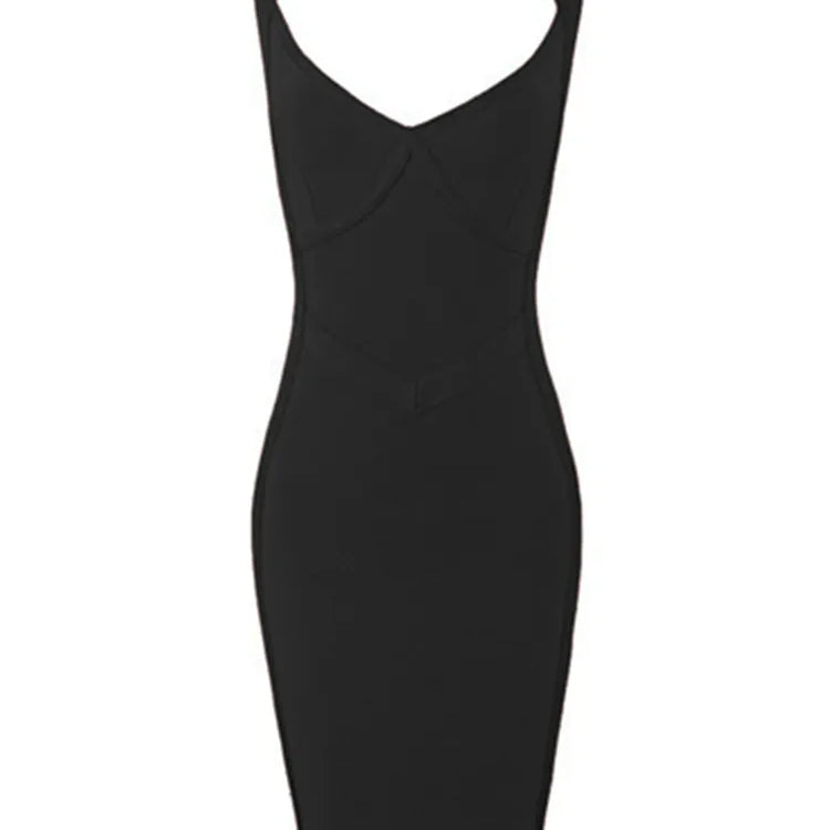 Free Shipping Women Summer Style Sexy V Neck Backless Black Red Bandage Dress 2022 Designer Fashion Evening Party Dress Vestido