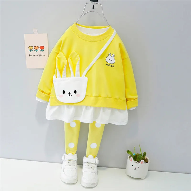 Girls Clothes Spring Autumn Baby Kids Clothing Sets Hooded Casual T Shirt Pants Toddler Infant Tracksuit Children Outfits AC2107-Yellow