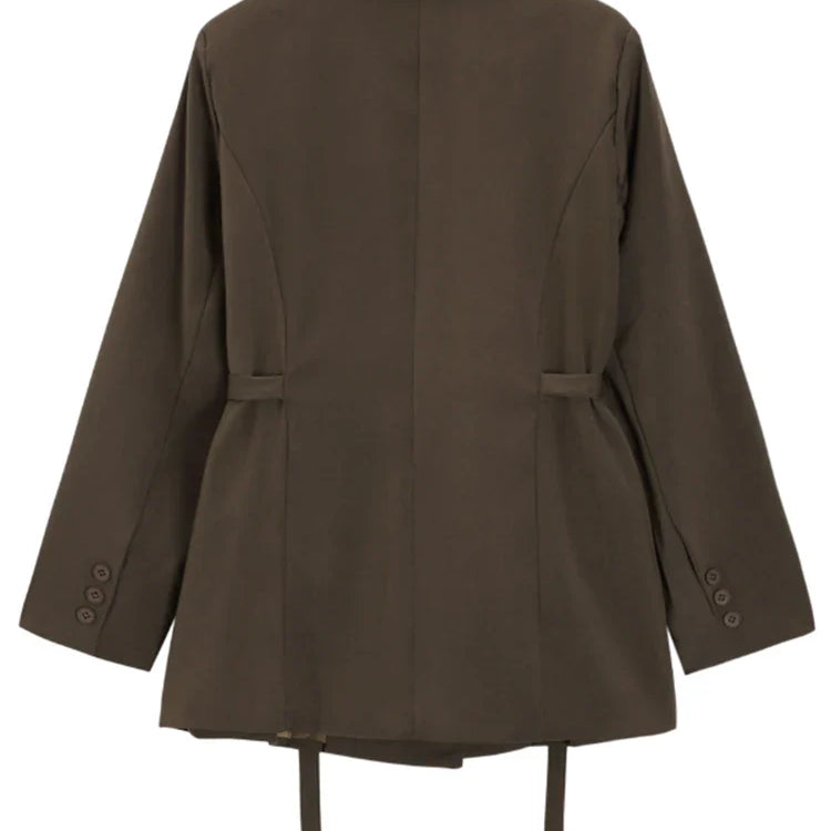 LANMREM Belt Spliced Design Blazer Women Vintage Notched Collar Single Button Coat Fashion Spring New Clothing 2AA4613