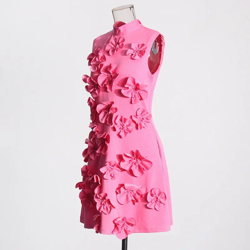 Elegant Ladylike Short Skirt Heavy Embroidery Splicing Belted Dress Women's Fashion Spring Arrival Sleeveless Dress