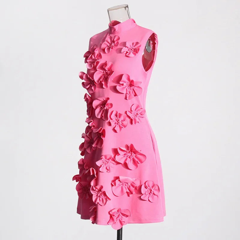 Elegant Ladylike Short Skirt Heavy Embroidery Splicing Belted Dress Women's Fashion Spring Arrival Sleeveless Dress