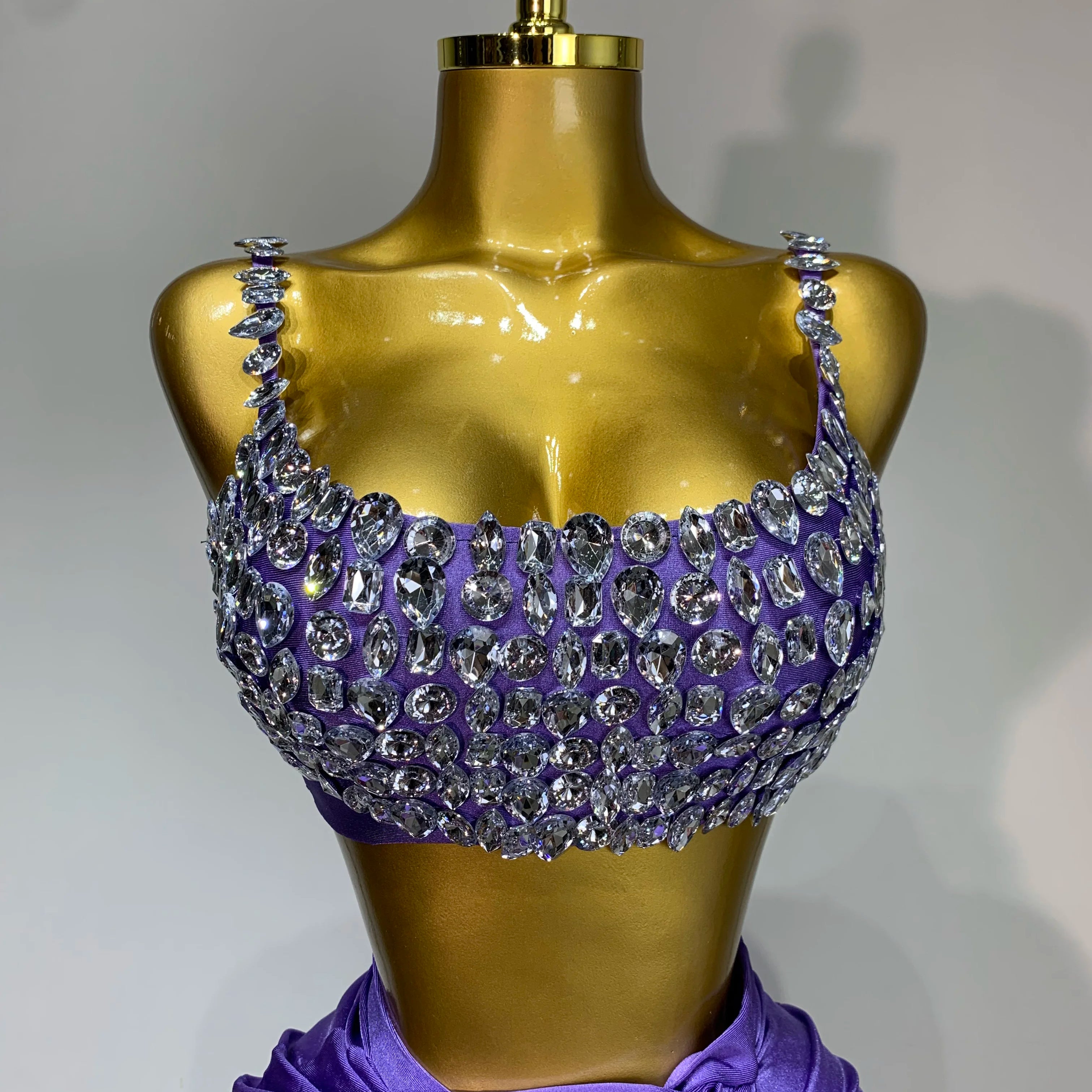 Women Sexy Two Pieces Set Stretched Crystal Diamonds Nightclub Singer Dancer Stage Performance Costume Evening Party Skirt Suits