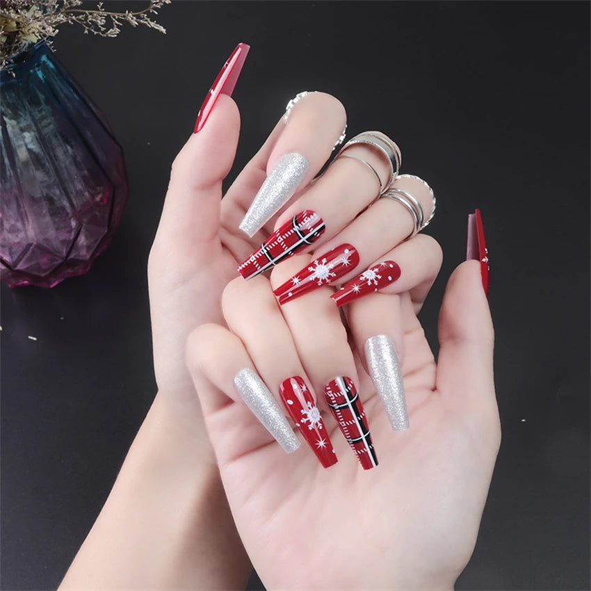 24Pcs/Set Christmas Collection Wearing False Nails Art Elk Santa Claus Snowman Press on Nail Tips Kawaii Acrylic Stick on Nails PDJ1372-CBLCY-27