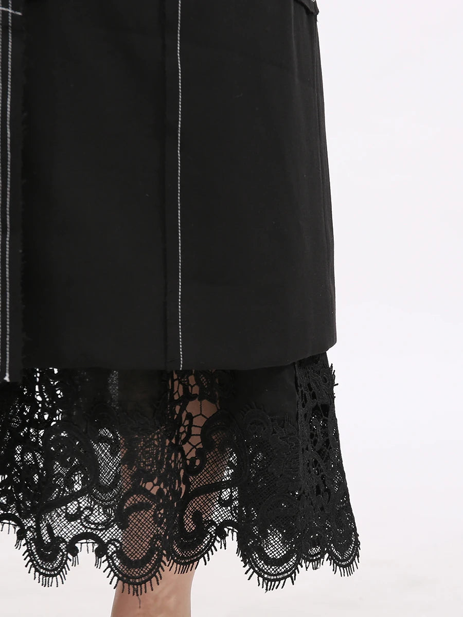 TWOTWINSTYLE Slimming Spliced Single Breasted Elegant Trench for Women Lapel Long Sleeves Temperament Jacket Femlae Clothing New